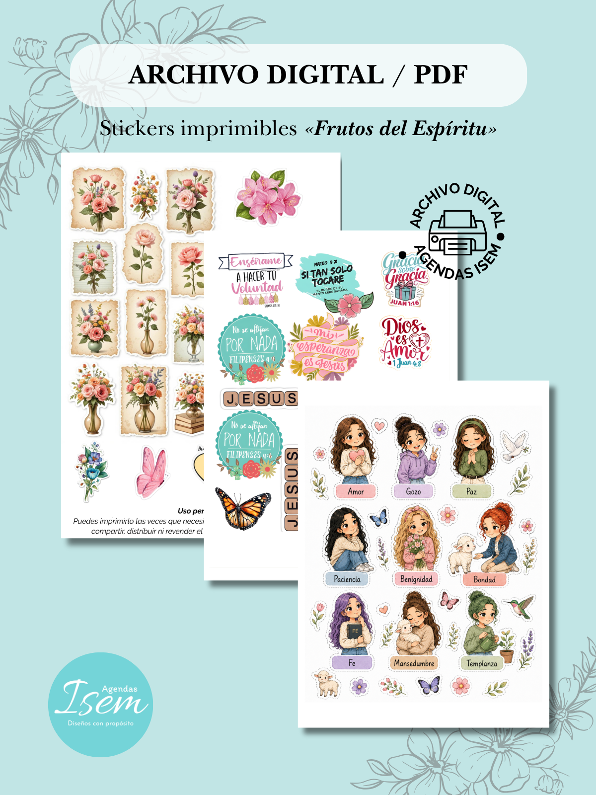 Stickers imprimibles en PDF | Pack de 3 páginas